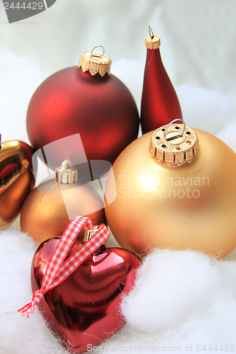 Image of Christmas decorations in red and gold