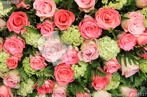 Image of Bridal arrangement, pink roses and hydrangea