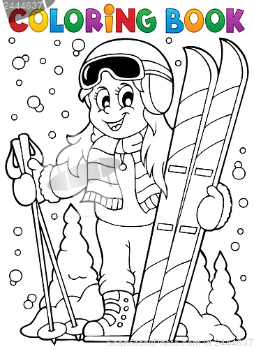 Image of Coloring book skiing theme 1