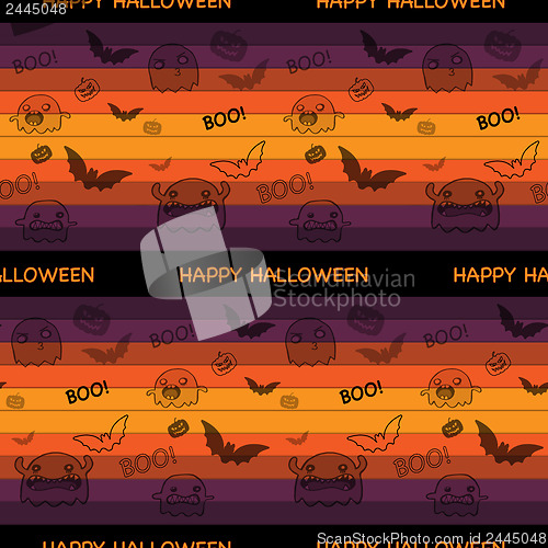 Image of Halloween Ghost Bat Pumpkin Seamless Pattern Background