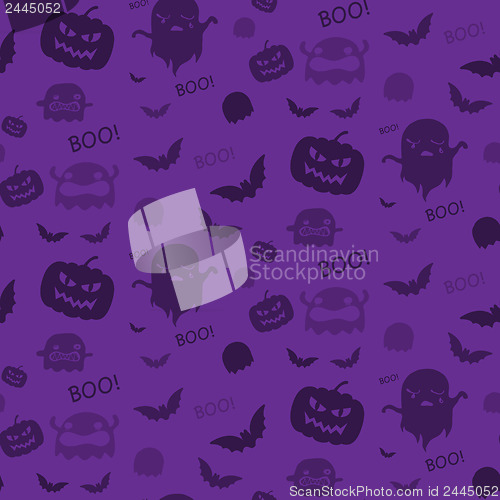 Image of Halloween Ghost Bat Pumpkin Seamless Pattern Background Purple