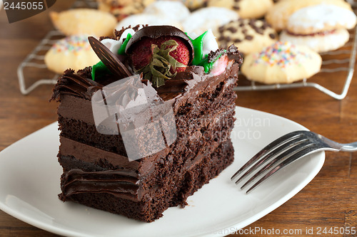 Image of Chocolate Cake Slice with Cookies