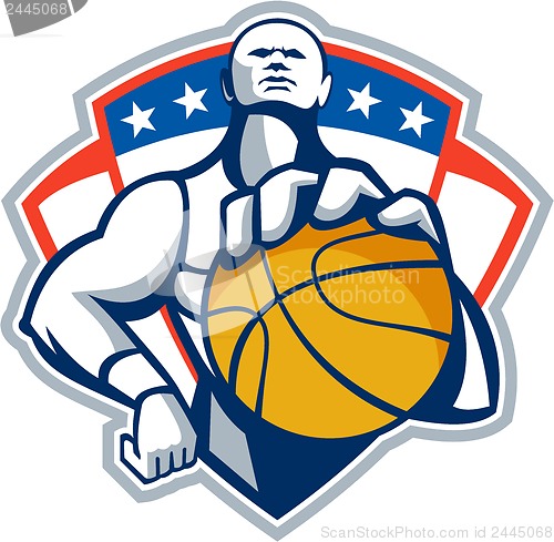 Image of Basketball Player Holding Ball Crest Retro