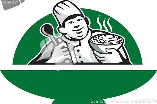 Image of Fat Chef Cook Holding Bowl Spoon Retro