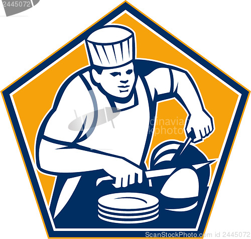 Image of Chef Cook Slicing Ham Retro
