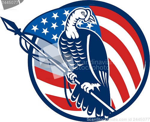 Image of Wild Turkey Perching American Flag