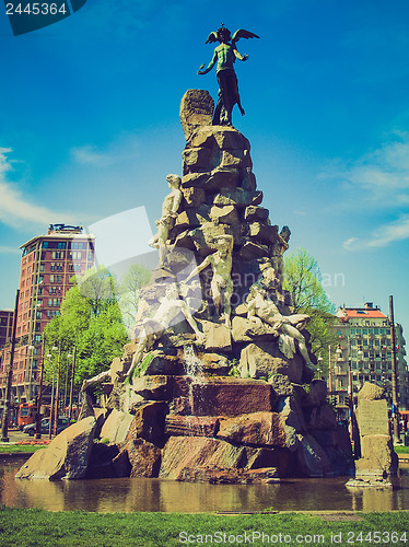 Image of Retro look Traforo del Frejus statue, Turin