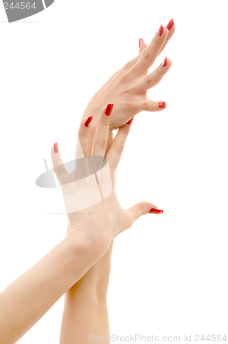 Image of two hands with red nails