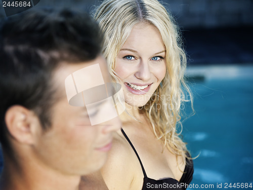 Image of blonde in the pool
