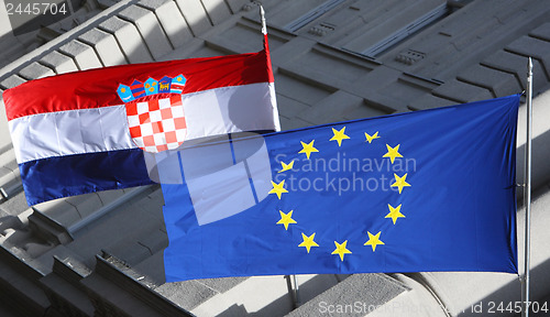 Image of Detail of Croatian and Eu flags