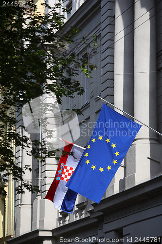 Image of Flags on Zagreb streets buildings