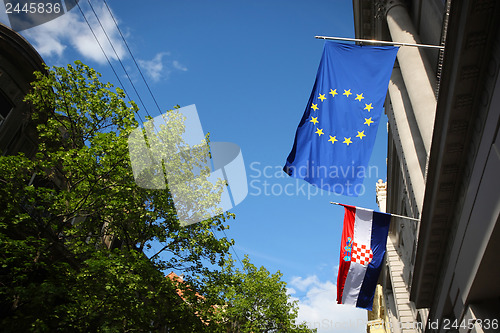 Image of EU and Croatian flag in Zagreb