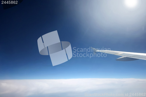 Image of 	Space sky with aircraft wing