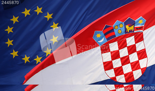Image of  Croatian flag with Eu flag