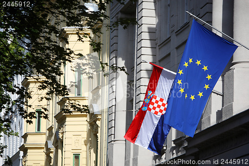 Image of Building with EU and Croatian flag