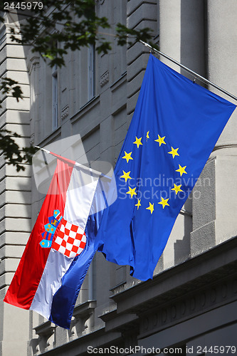 Image of EU & Croatian flags in Zagreb