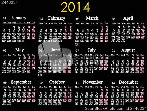 Image of beautiful black calendar for 2014 year