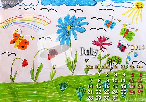 Image of calendar for July 2014 year