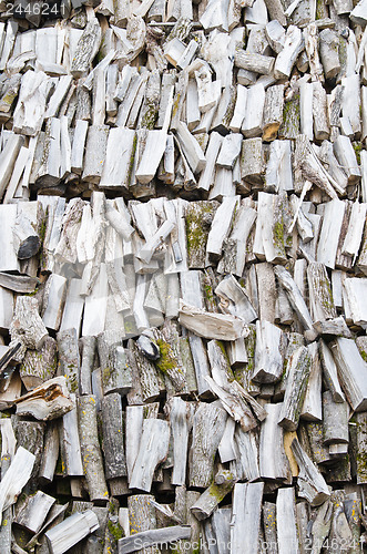 Image of folded rows of firewood, close-up  