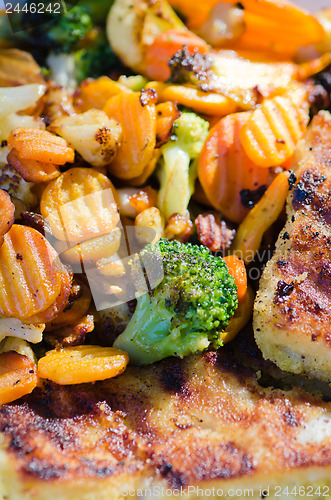 Image of Vegetables fried on coals, close up