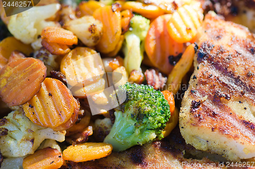 Image of Vegetables fried on coals, close up