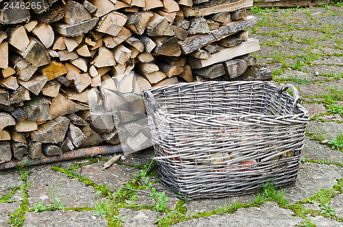 Image of basket of firewood, close-up  