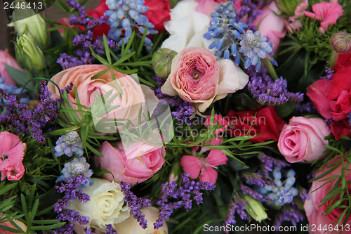 Image of Wedding arrangement in blue and pink