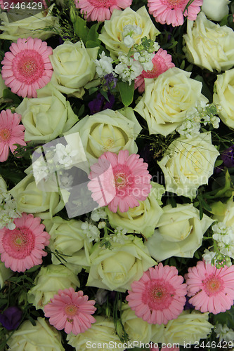 Image of pink gerberas and white roses - wedding flowers