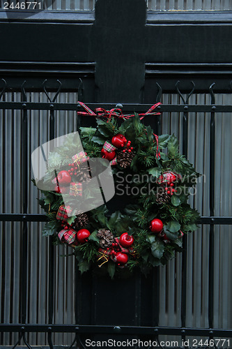 Image of Traditional Christmas wreath on a door