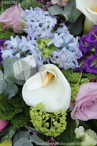 Image of Calla lily in a blue purple arrangement