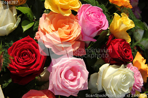 Image of Multicolored roses in flower arrangement