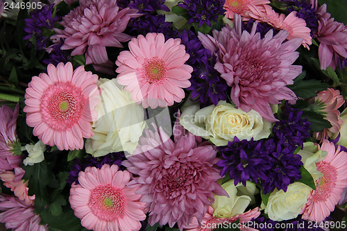 Image of pink gerberas and white roses - wedding flowers