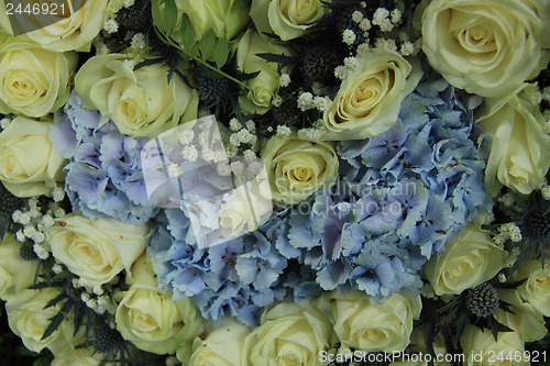 Image of Blue and white wedding arrangement