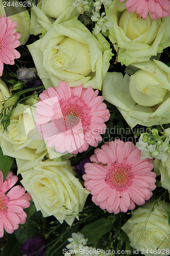 Image of pink gerberas and white roses - wedding flowers