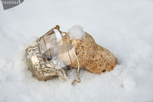 Image of Champagne cork in the snow