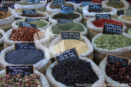 Image of Herbs and spices at a French market