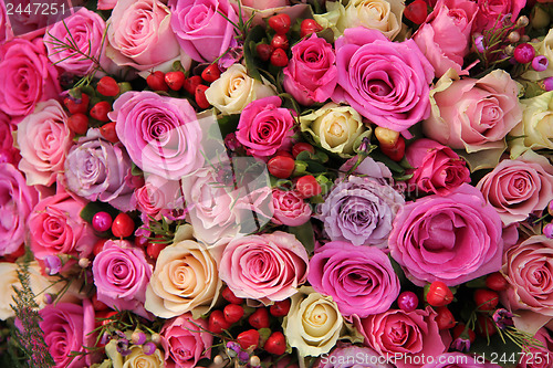 Image of Bridal decorations in different shades of pink and purple