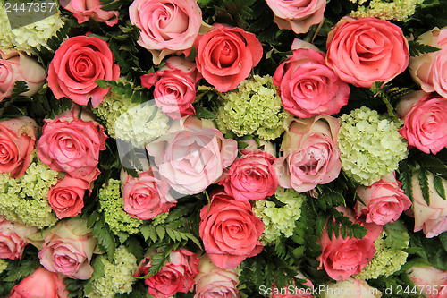 Image of Bridal arrangement, pink roses and hydrangea