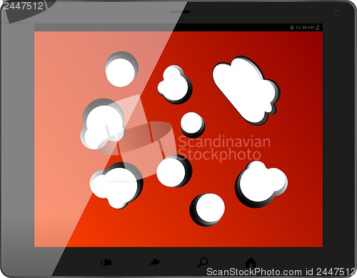 Image of Cloud-computing connection on the digital tablet pc. Conceptual image. Isolated on white