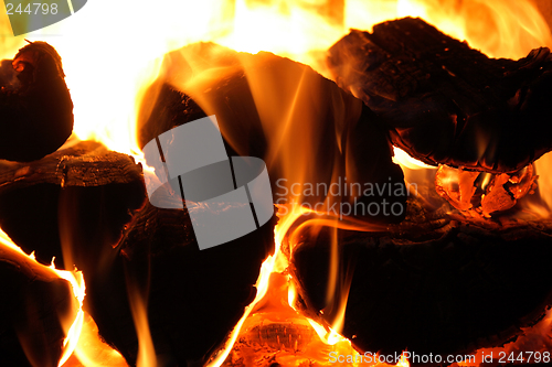 Image of Glowing wood logs a fireplace