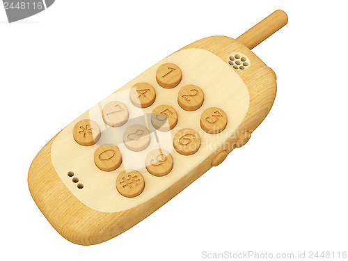 Image of Wooden mobile phone isolated on white