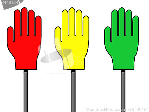 Image of Red, yellow and green palm signs