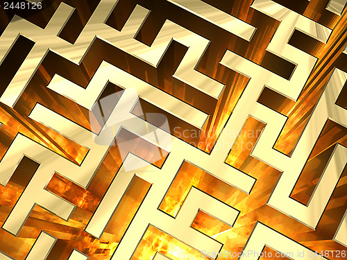 Image of Golden labyrinth with flame. High resolution 3D image
