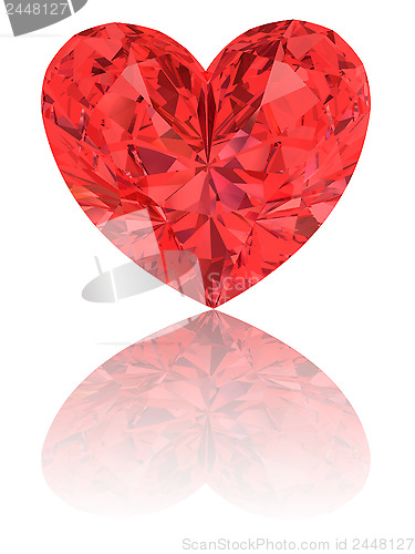 Image of Red diamond in shape of heart on glossy white 