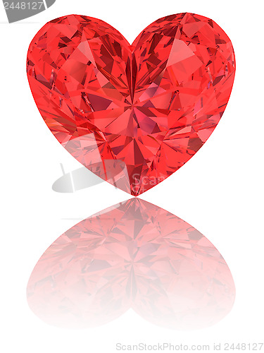 Image of Red diamond in shape of heart on glossy white 