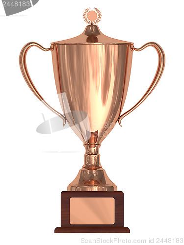 Image of Bronze trophy cup on wood pedestal