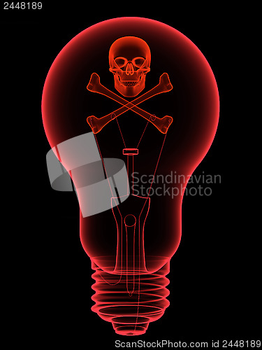 Image of Red lightbulb with skull and crossbones x-ray silhouette