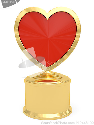 Image of Golden heart shaped prize with blank plate on white