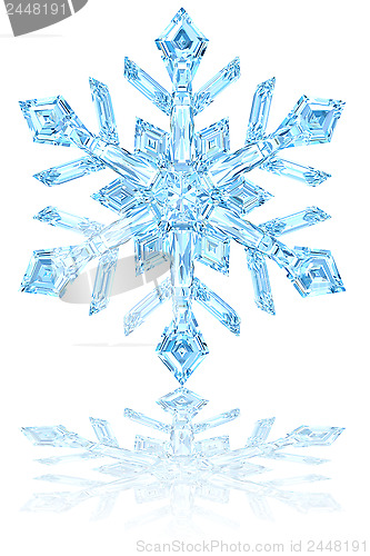 Image of Light blue crystal snowflake on glossy white