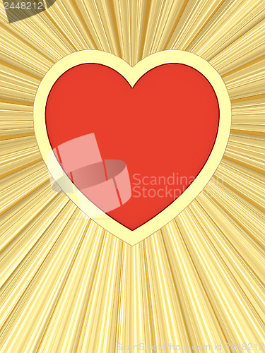 Image of Red heart on background of golden rays